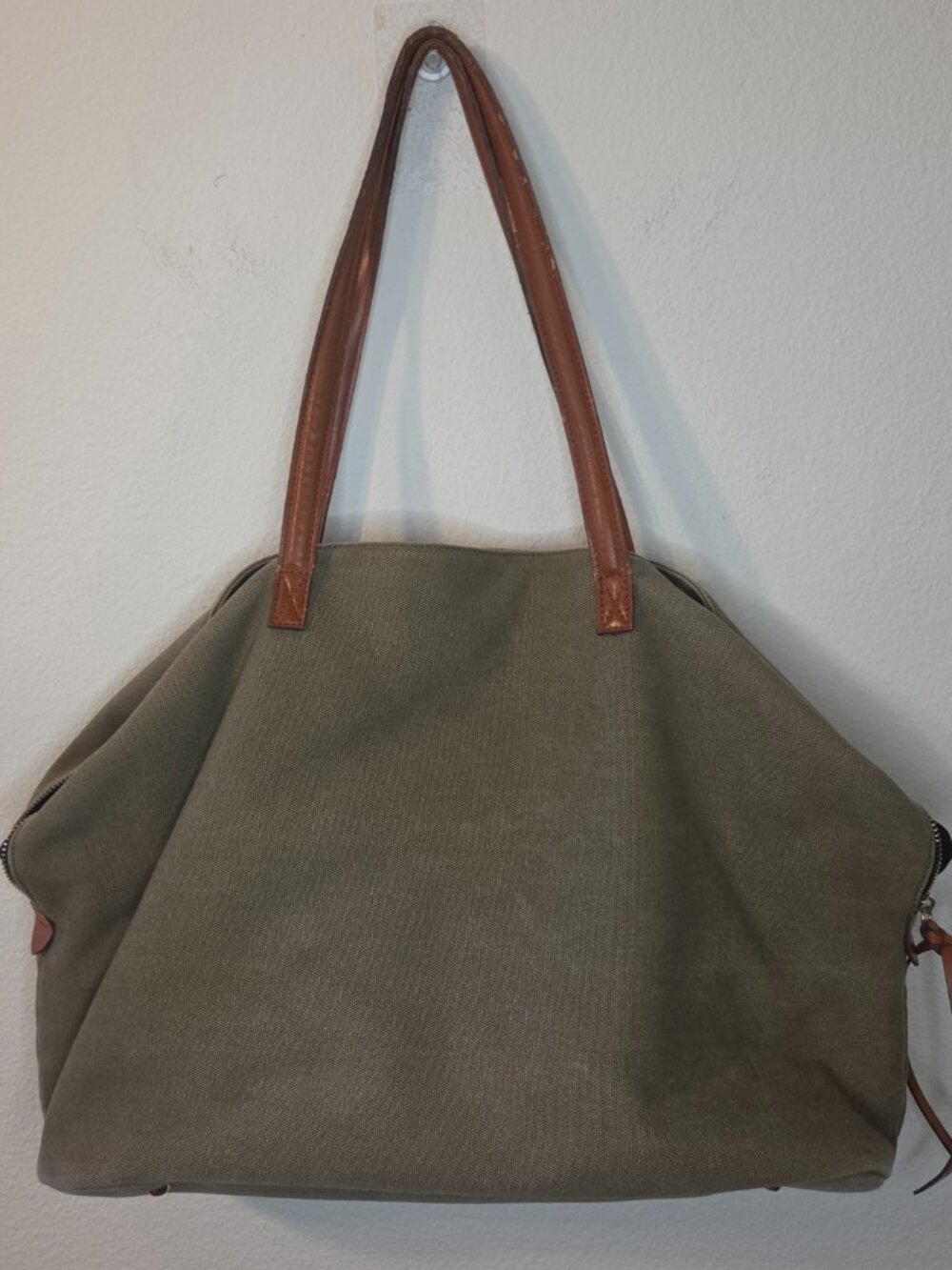 Upcycled Canvas Green Tote Bag with Floral Design - Picture 2 of 8